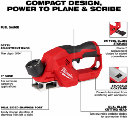 M12 Brushless 2 Inch Planer, 14,500 RPM, 2 Blades, 21 Depth Settings