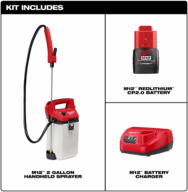 M12 2 Gallon Cordless Handheld Sprayer, 80 PSI, 17 ft Spray Distance