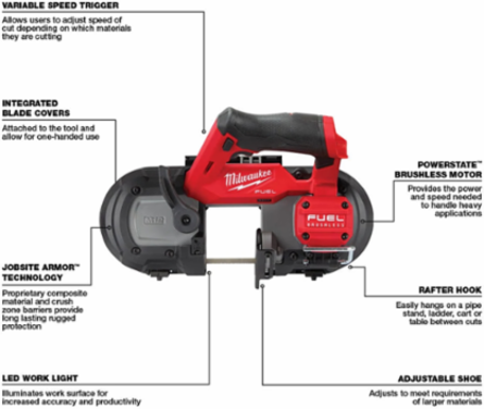 M12 FUEL Compact Band Saw, 2-1/2" Cut Capacity, 6 lbs, Cordless