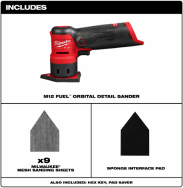 M12 FUEL™ Orbital Detail Sander, 1.5mm Orbit, 1.67 lbs, Cordless