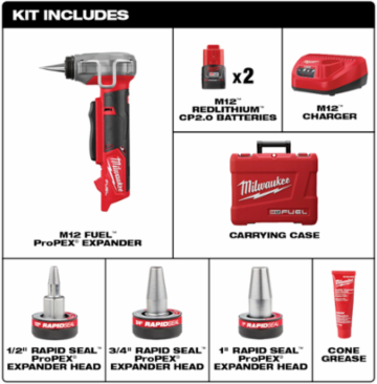M12 FUEL ProPEX Expander Kit 3/8"-1" Capacity, Electric Power, Includes RAPID SEAL Heads