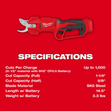 M12 Brushless Pruning Shears Kit, 1-1/4" Cutting Capacity, 3.2 lbs Weight, SK5 Steel Blades