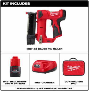 M12™ Cordless 23 Gauge Pin Nailer Kit, 1/2" to 1-3/8" Fastener Range, 3.3 lbs