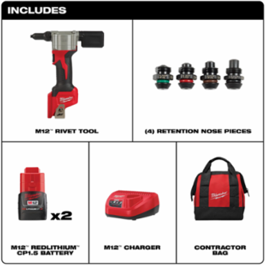 M12TM Cordless Rivet Gun Kit, 6.5 Inch Length, Pulls 3/16 Inch Rivets, 2000 lbs Force
