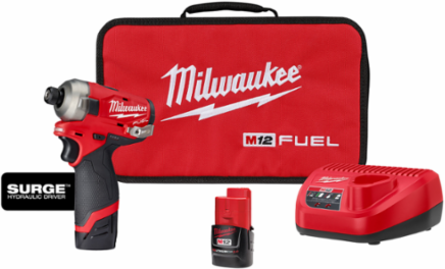 M12 FUEL™ SURGE™ 1/4 Inch Hex Hydraulic Driver Kit with 2.0 Ah Batteries