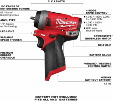 M12 FUEL™ Stubby 1/4 in. Impact Wrench