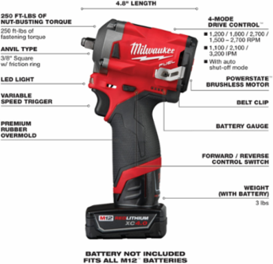 M12 FUEL™ Stubby 3/8 in. Impact Wrench Kit