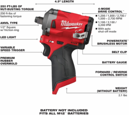 M12 FUEL™ Stubby 1/2 in. Impact Wrench