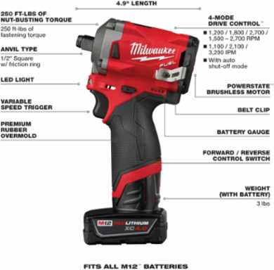 M12 FUEL™ Stubby 1/2 in. Impact Wrench Kit