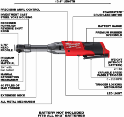 M12 FUEL™ 1/4 in. Extended Reach Ratchet