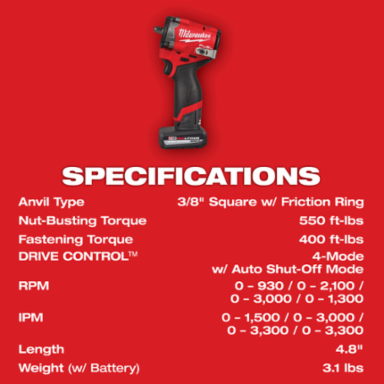 M12 FUEL™ Stubby 3/8" Impact Wrench Kit