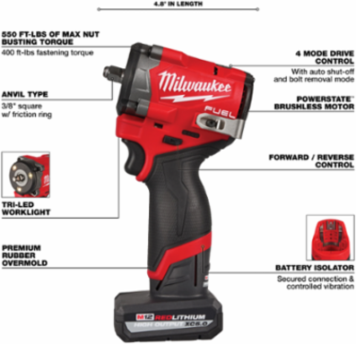 M12 FUEL™ Stubby 3/8" Impact Wrench Kit
