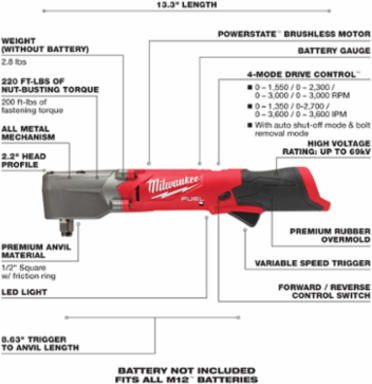 M12 FUEL™ 1/2" Right Angle Impact Wrench-Reconditioned