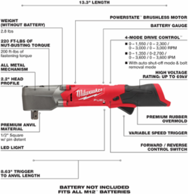 M12 FUEL™ 1/2" Right Angle Impact Wrench w/ Pin Detent-Reconditioned