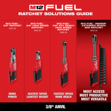 M12 FUEL™ 3/8 Inch High Speed Ratchet, 450 RPM, 420 in-lbs Torque, 2.1 lbs