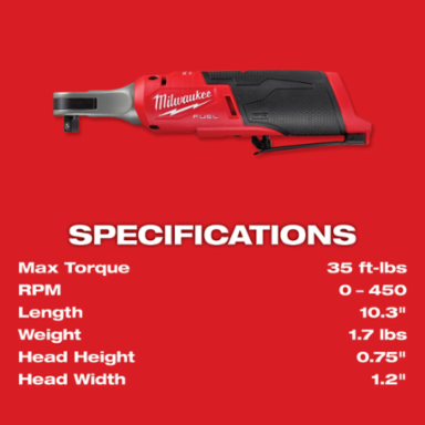 M12 FUEL™ 3/8 Inch High Speed Ratchet, 450 RPM, 420 in-lbs Torque, 2.1 lbs