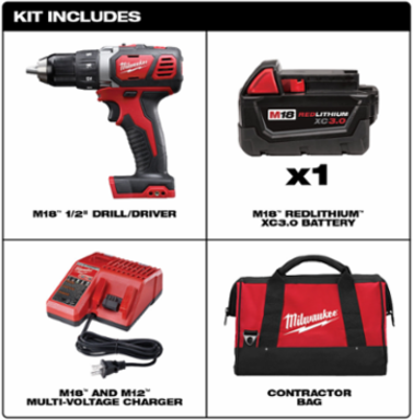 M18 Compact 1/2 Inch Drill/Driver Kit, 500 in-lbs Torque, 1,800 RPM, 7-1/4 Inch Length