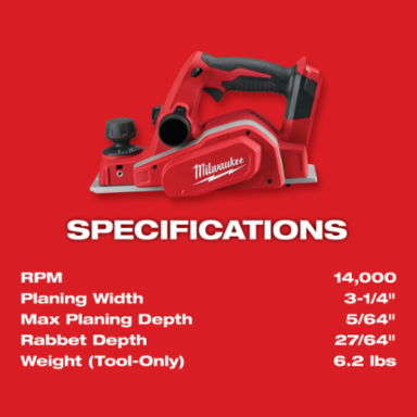 M18 3-1/4 Inch Cordless Planer with 14,000 RPM Motor and 5/64 Inch Cutting Depth