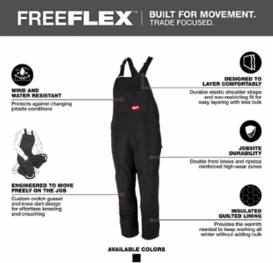 FREEFLEXTM Insulated Bib Overalls X-Large Regular, Water-Resistant, Reinforced Knees