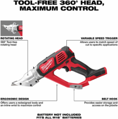 M18 Cordless 18 Gauge Double Cut Shear, 18V, 4.0Ah, 2300 SPM, Variable Speed