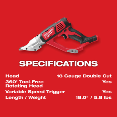 M18 Cordless 18 Gauge Double Cut Shear, 18V, 4.0Ah, 2300 SPM, Variable Speed