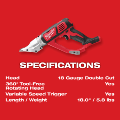 M18 Cordless 18 Gauge Double Cut Shear, 18V, 4.0Ah, 2300 SPM, Variable Speed