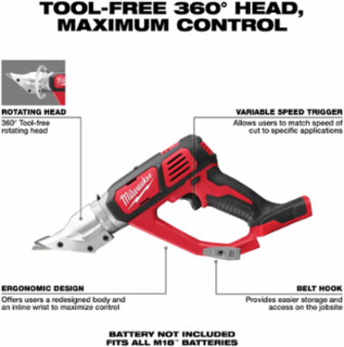 M18 Cordless 18 Gauge Double Cut Shear, 18V, 4.0Ah, 2300 SPM, Variable Speed