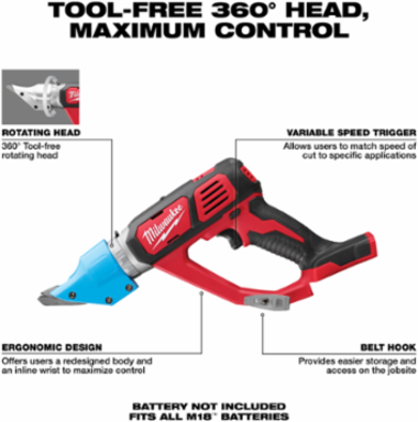 M18 Cordless 14 Gauge Double Cut Shear, 2300 SPM, 4.6 lbs, Metal Cutting