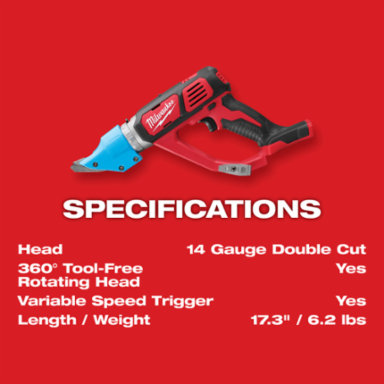 M18 Cordless 14 Gauge Double Cut Shear, 2300 SPM, 4.6 lbs, Metal Cutting