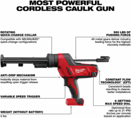 M18 Cordless Caulk and Adhesive Gun, 10 oz, 950 lbs Force, Variable Speed