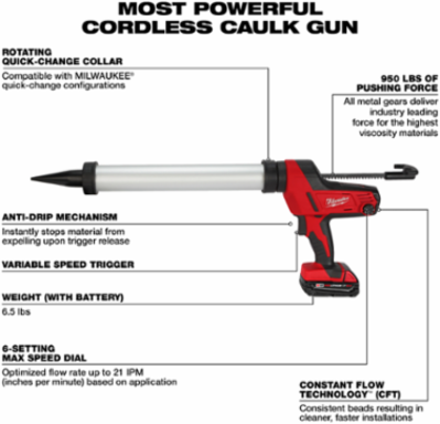 M18TM Cordless Caulk and Adhesive Gun 20 oz, 950 lbs Force, Variable Speed