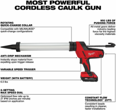 M18™ Cordless Caulk and Adhesive Gun 20 oz, 950 lbs Force, Variable Speed
