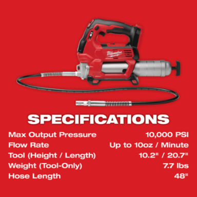 M18 2-Speed Grease Gun, 10,000 PSI, 14 oz Capacity, 48 Inch Hose