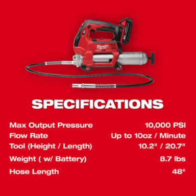 M18 2-Speed Grease Gun Kit, 10,000 PSI, 48 Inch Hose, 14 oz Capacity