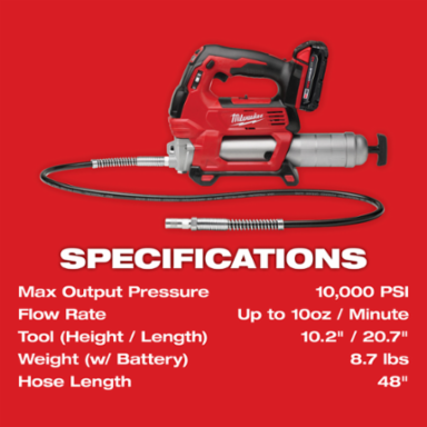 M18TM 2-Speed Cordless Grease Gun 10,000 PSI 48 Inch Hose, 14 oz Capacity
