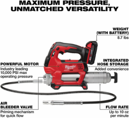 M18TM 2-Speed Cordless Grease Gun 10,000 PSI 48 Inch Hose, 14 oz Capacity