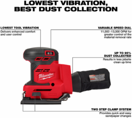 M18 Orbital 1/4 Sheet Sander, 2.5 lbs, 12000 OPM, 4.5 x 5.5 Inch Pad Size