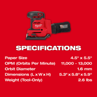 M18 Orbital 1/4 Sheet Sander, 2.5 lbs, 12000 OPM, 4.5 x 5.5 Inch Pad Size