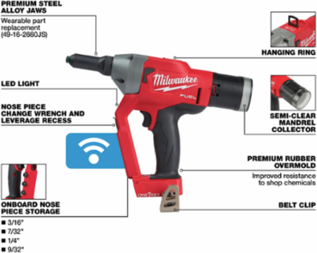 M18 FUELTM 1/4 Inch Blind Rivet Tool - 4500 lbs Pulling Force, 12.5 Inch Length