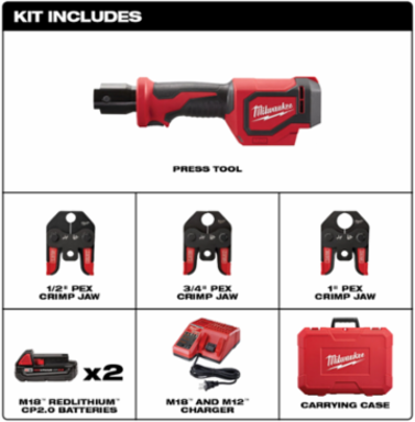 M18™ Short Throw Press Tool Kit with PEX Crimp Jaws, 13.5 Inch, Up to 1" Capacity, 4.8 lbs