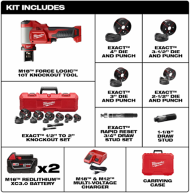 M18™ FORCE LOGIC™ 10 Ton Knockout Tool 1/2" to 4" Kit