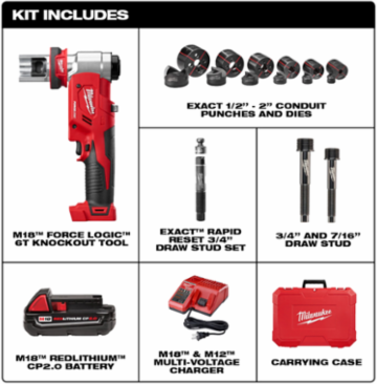 M18 FORCE LOGIC 6T Knockout Tool Kit, Punches 4 Inch Holes in 14 Gauge Steel