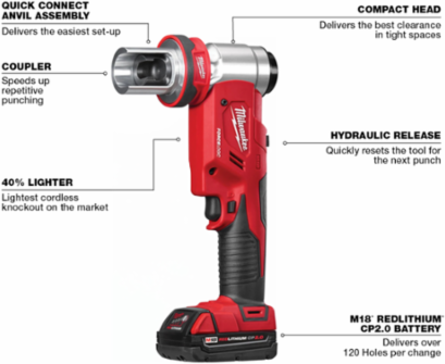 M18 FORCE LOGIC 6T Knockout Tool Kit, Punches 4 Inch Holes in 14 Gauge Steel