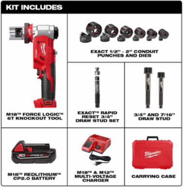 M18 FORCE LOGIC 6T Knockout Tool Kit, Punches 4 Inch Holes in 14 Gauge Steel