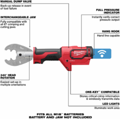 M18 FORCE LOGIC 6T Utility Crimper, 18V, 350° Head Rotation, 2.9 Sec Crimp Speed