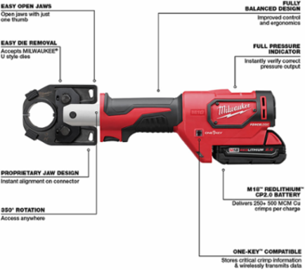 M18 FORCE LOGIC 600 MCM AL Crimper Kit w/ 750 MCM Jaw, 18V, 7.65 lbs