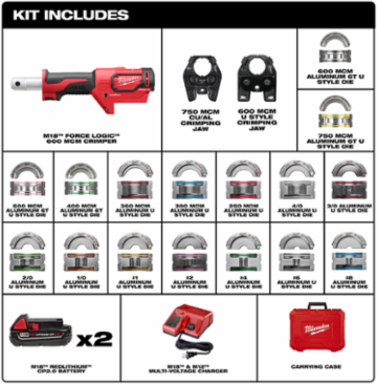 M18 FORCE LOGIC 600 MCM AL Crimper Kit w/ 750 MCM Jaw, 18V, 7.65 lbs