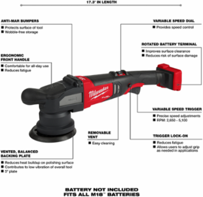 M18 FUEL 15mm Random Orbital Polisher, 5 in Pad, 5100 RPM, Cordless