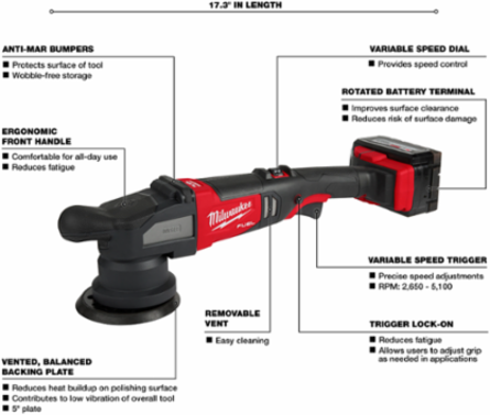 M18 FUEL 15mm Random Orbital Polisher Kit, 5 in Pad, 5100 RPM, Cordless