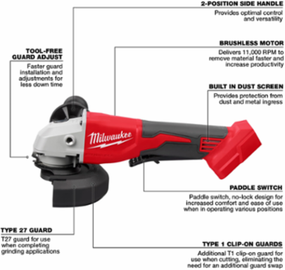 M18 Brushless Cut-Off Grinder 4-1/2 Inch / 5 Inch, 11000 RPM, Cordless